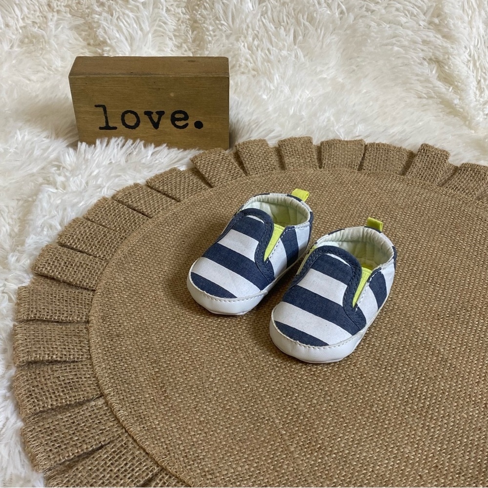 Cute Newborn Baby Shoes by Carter’s, Blue & White with Bright Yellow